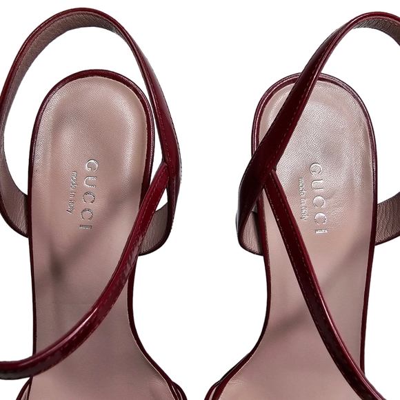 Gucci Claudie Burgundy Red Leather Size 38 Horsebit Platform Block Heel Sandals - Picture 11 of 14